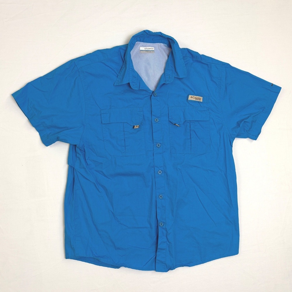 Columbia PFG Mens Blue Short Sleeve Fishing Shirt Ventilated‎ Size Medium